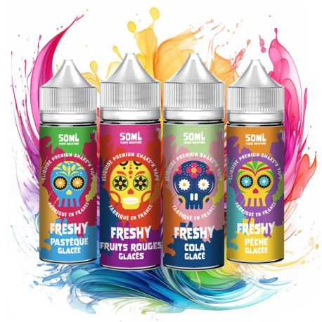 PAST&Egrave;QUE GLAC&Eacute;E, FRUITS ROUGES GLAC&Eacute;S, COLA GLAC&Eacute;, P&Ecirc;CHE GLAC&Eacute;E 50ML - FRESHY