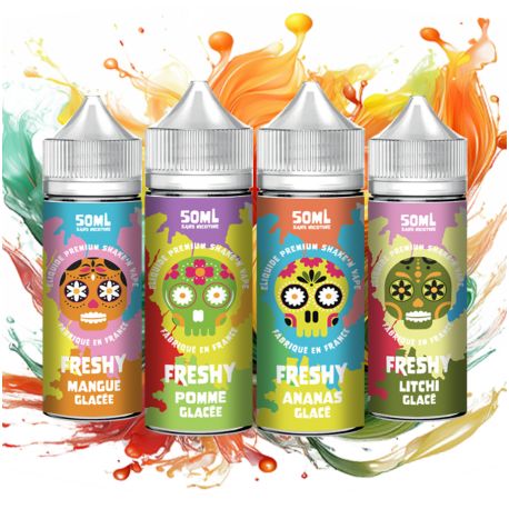 MANGUE GLAC&Eacute;E, POMME GLAC&Eacute;E, ANANAS GLAC&Eacute;, LITCHI GLAC&Eacute;E 50ML - FRESHY