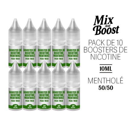 PACK DE 10 BOOSTERS DE NICOTINE MENTHOL&Eacute; - 50/50 - 10ML