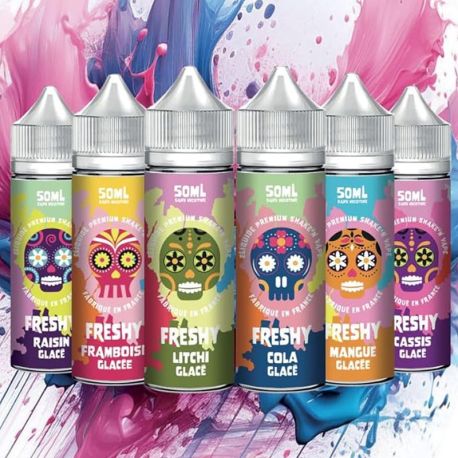RAISIN GLAC&Eacute;, FRAMBOISE GLAC&Eacute;E, LITCHI GLAC&Eacute;, COLA GLAC&Eacute;, MANGUE GLAC&Eacute;E, CASSIS GLAC&Eacute; 50ML - FRESHY